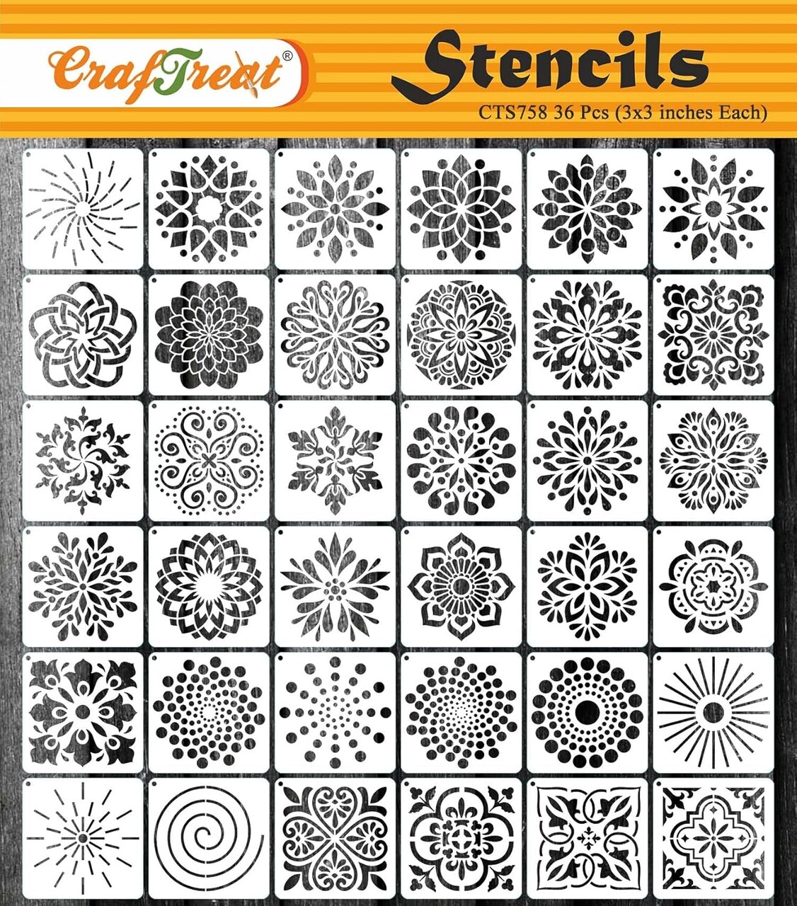 36-Piece Reusable Mandala Stencils – 3x3 in DIY Painting Templates for Wood, Walls, Crafts & Home Decor